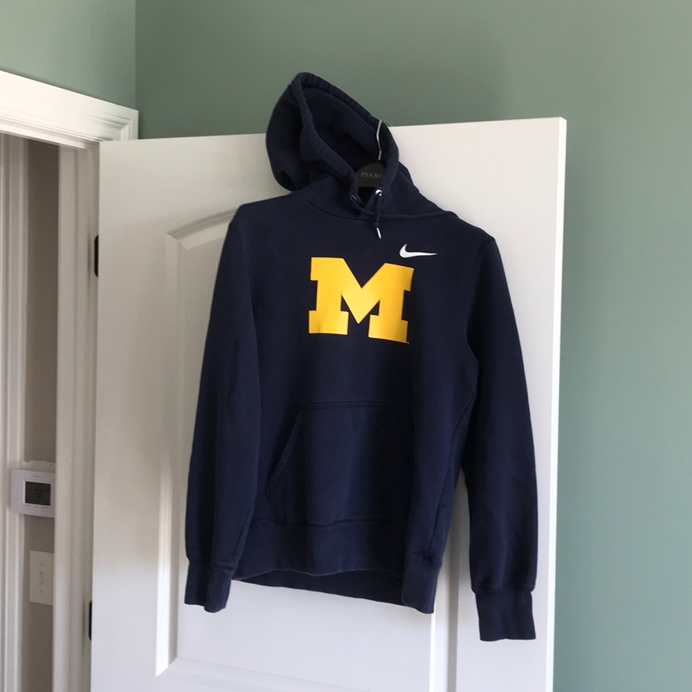 Nike Men's Blue Hoodie with Yellow M Logo